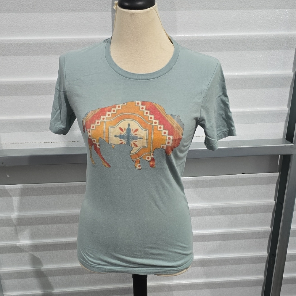 Bella Canvas Green Graphic Polo T-Shirt Fitted Short‎ Sleeve Size Small